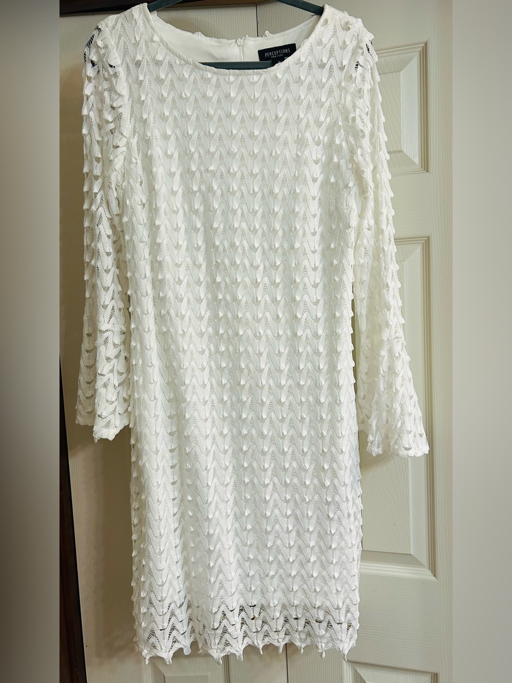 Perceptions White Textured Knit Midi Dress